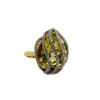 Ladies Large Greenish Yellow Quartz Ring Caged in Diamonds Cocktail Ring