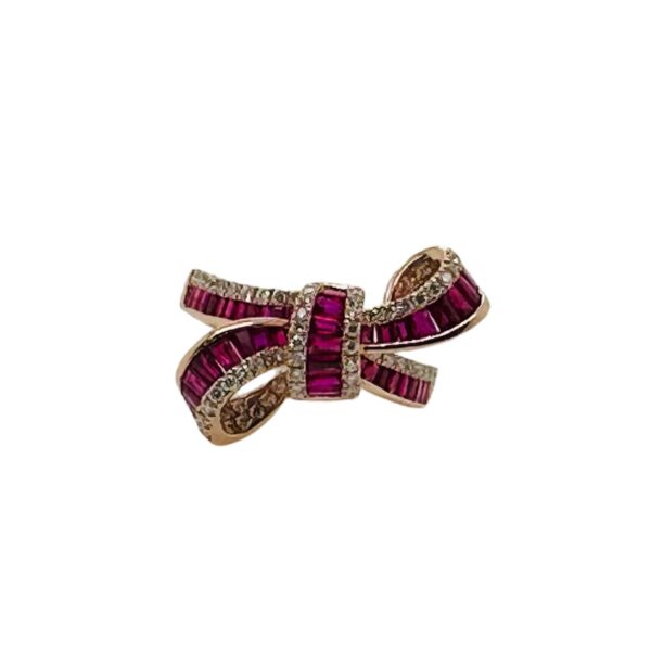 Ladies Ruby Bageutte & Diamond Ribbon Ring